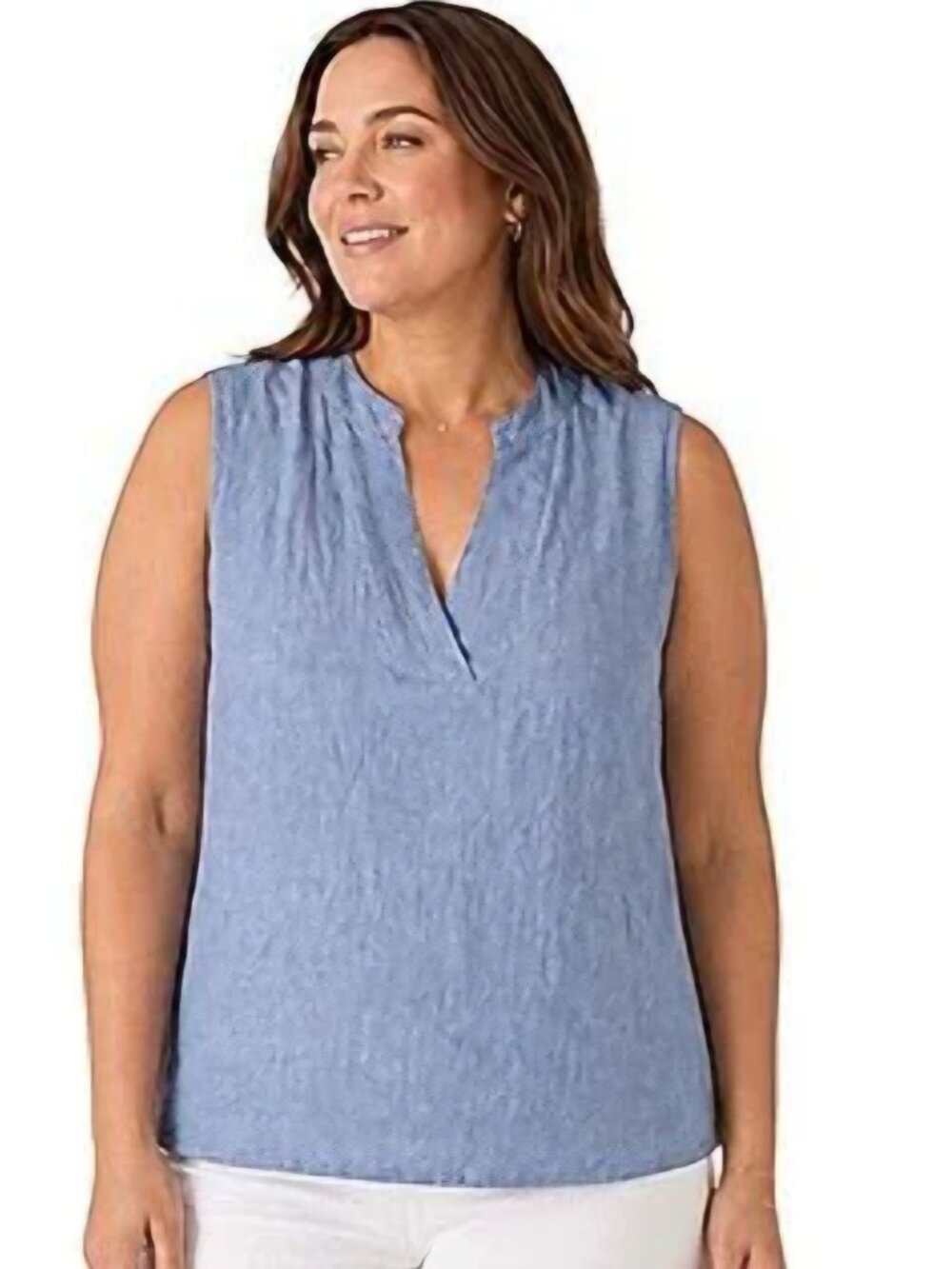 Garnet Hill Split Neck Relax Fit High Low Sleeveless Linen Blouse Size 12